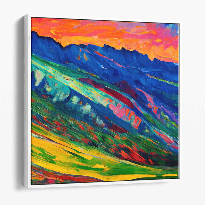 Sunset Over Mountain Range: Vibrant Impressionist Landscape Canvas Art Print