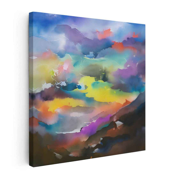Ink Horizon Drifts: Abstract Watercolor Landscape Canvas Art Print