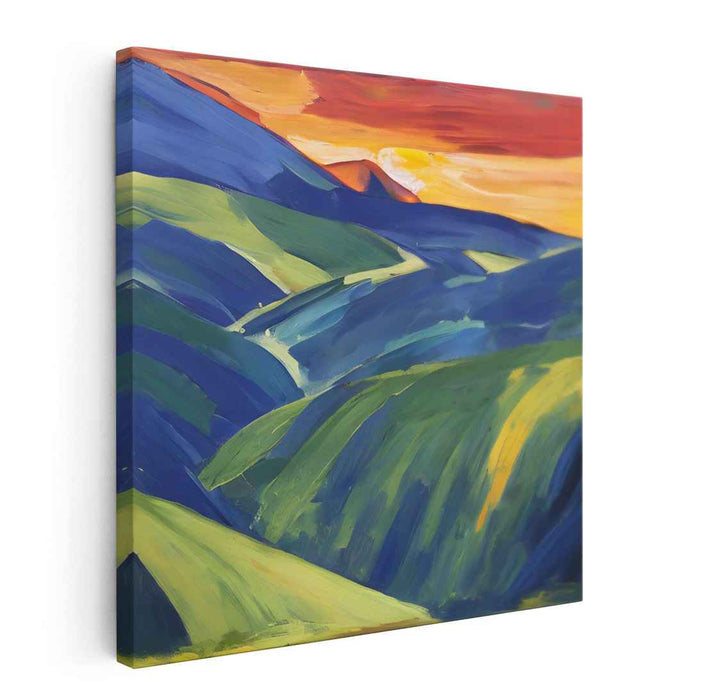 Blazing Horizon: Vibrant Hills and Fiery Sky Canvas Art Print