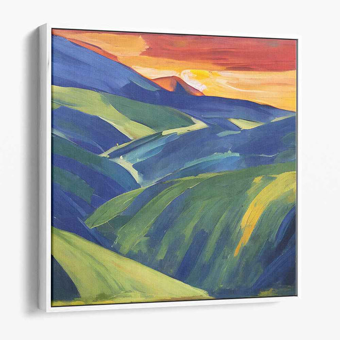 Blazing Horizon: Vibrant Hills and Fiery Sky Canvas Art Print