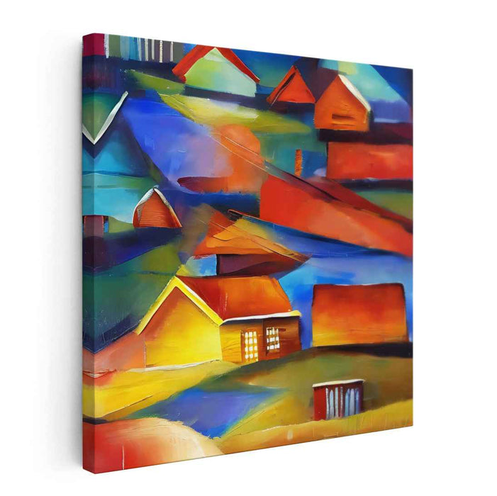 Radiant Rural Geometry: Abstract Expressionist Landscape Canvas Art Print