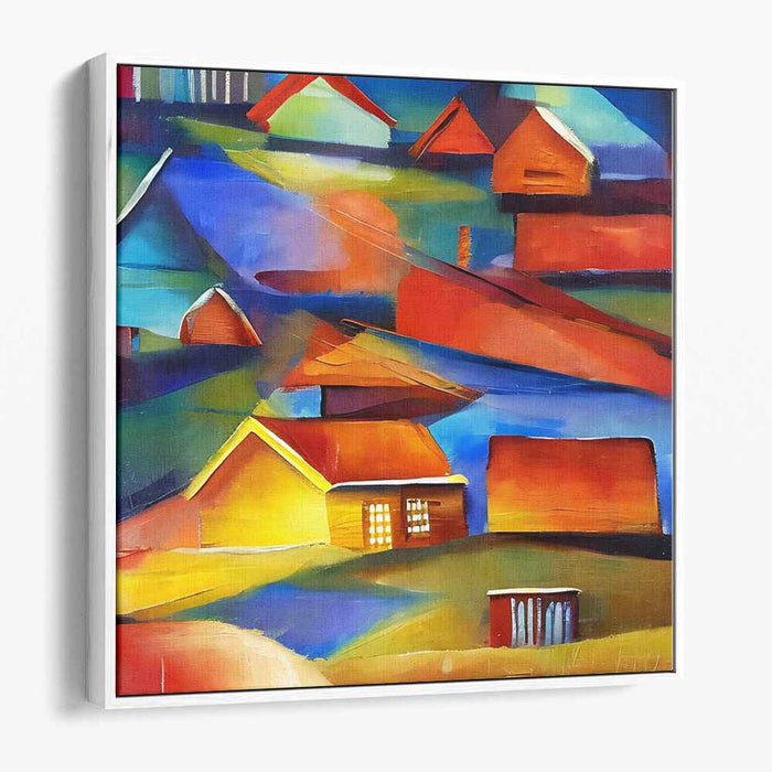 Radiant Rural Geometry: Abstract Expressionist Landscape Canvas Art Print
