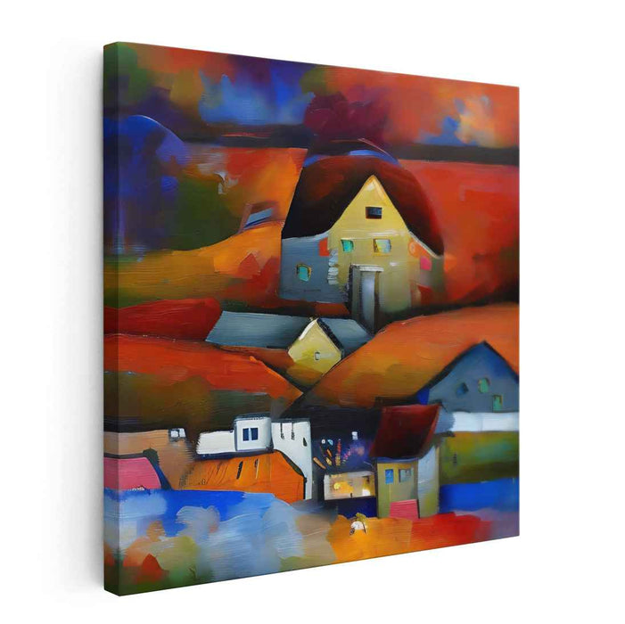 Vibrant Rural Landscape: Semi-Abstract Expressionist Canvas Art Print