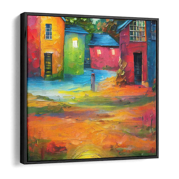 Impressionist Urban Spectrum: Post-Impressionist Colorful Houses Canvas Art Print