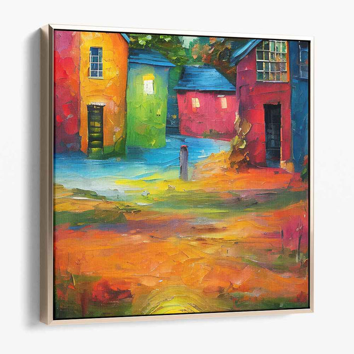 Impressionist Urban Spectrum: Post-Impressionist Colorful Houses Canvas Art Print