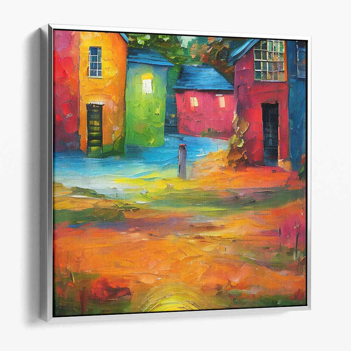 Impressionist Urban Spectrum: Post-Impressionist Colorful Houses Canvas Art Print