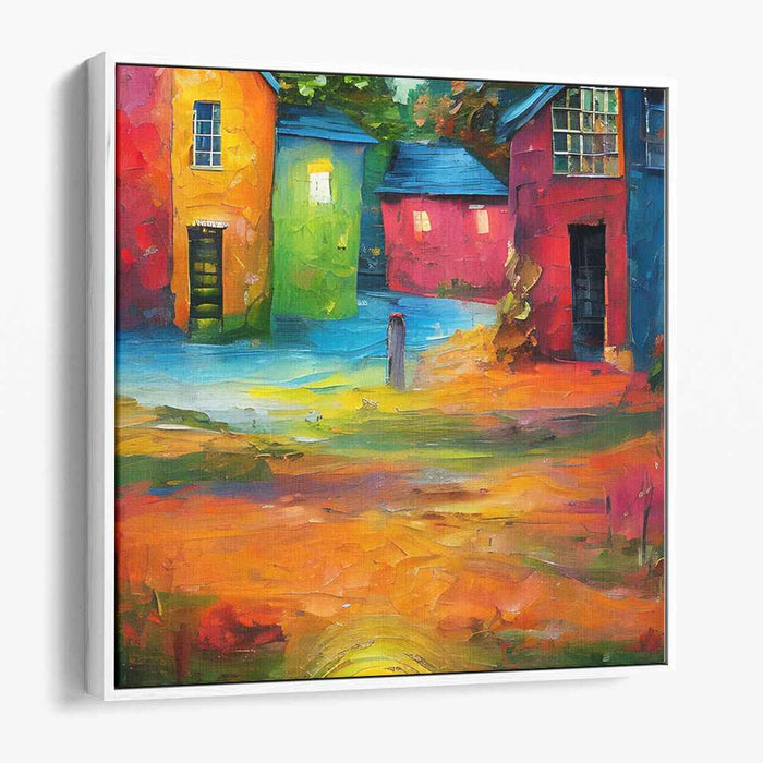 Impressionist Urban Spectrum: Post-Impressionist Colorful Houses Canvas Art Print