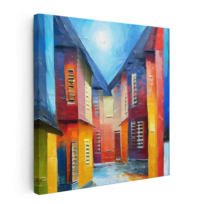 Moonlit Alley: Vibrant Urban Expressionism Canvas Art