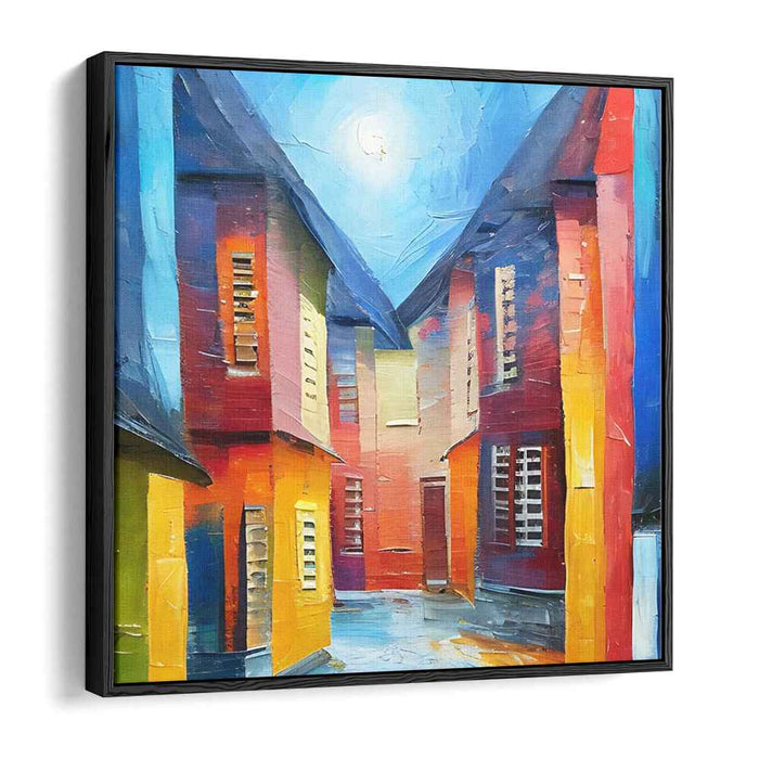 Moonlit Alley: Vibrant Urban Expressionism Canvas Art