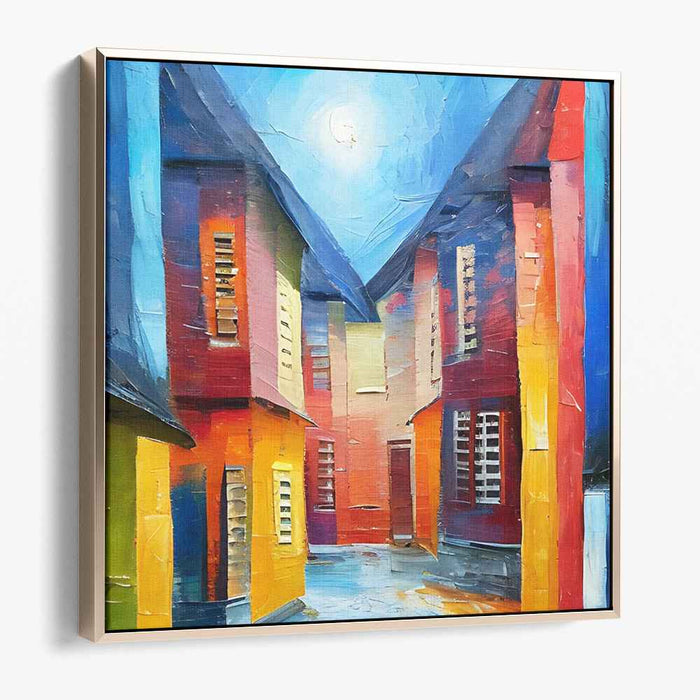 Moonlit Alley: Vibrant Urban Expressionism Canvas Art