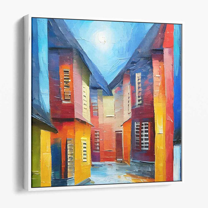 Moonlit Alley: Vibrant Urban Expressionism Canvas Art