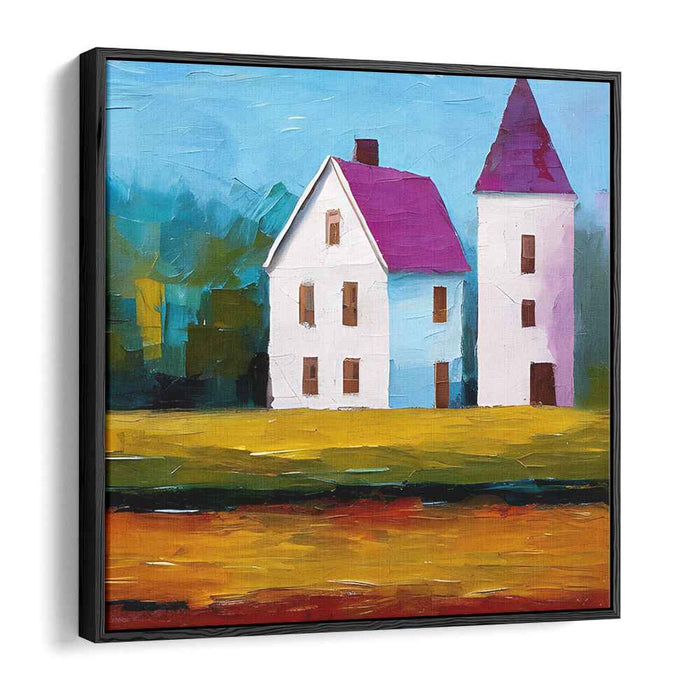 Homestead Reverie: Vibrant Country Houses Landscape Canvas Art Print