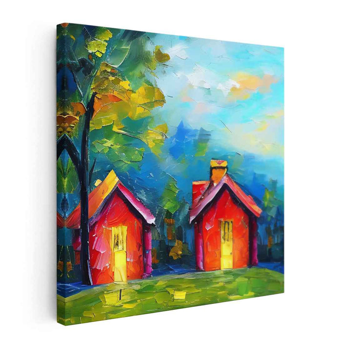 Tranquil Abodes: Colorful Post-Impressionist Landscape Canvas Art Print