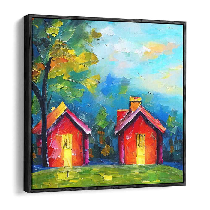 Tranquil Abodes: Colorful Post-Impressionist Landscape Canvas Art Print