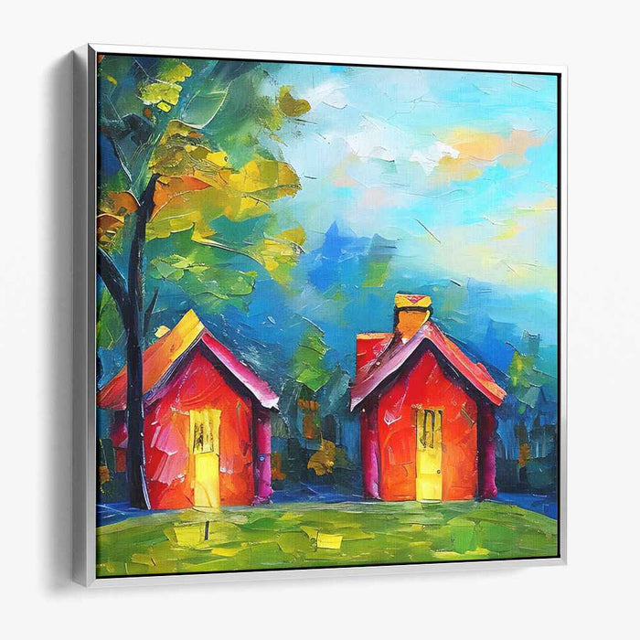 Tranquil Abodes: Colorful Post-Impressionist Landscape Canvas Art Print