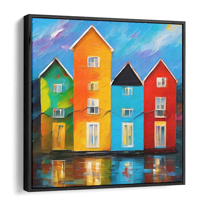 Vibrant Village Expression: Expressive Fauvist Colorful Houses Canvas Art Print