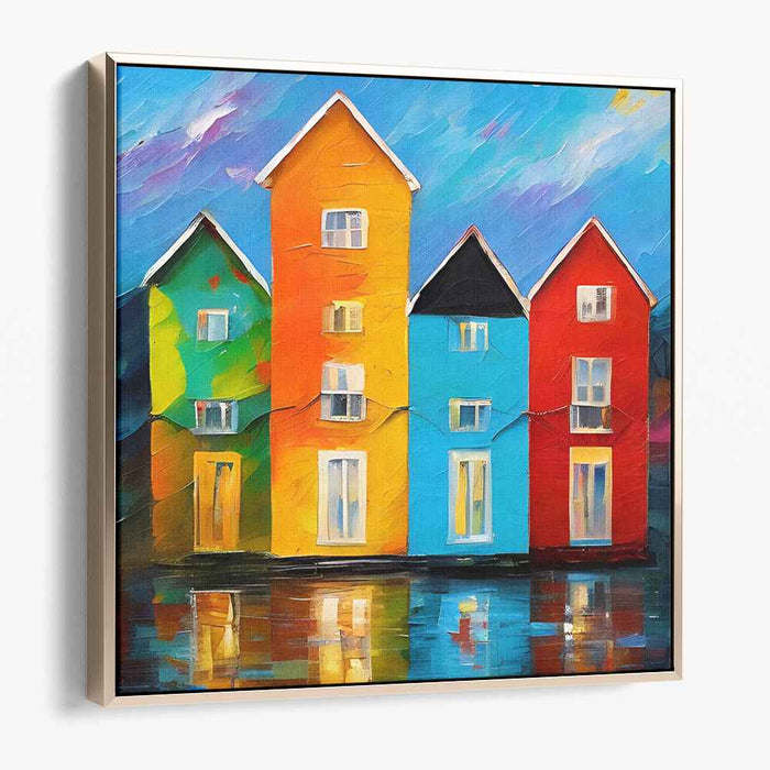 Vibrant Village Expression: Expressive Fauvist Colorful Houses Canvas Art Print