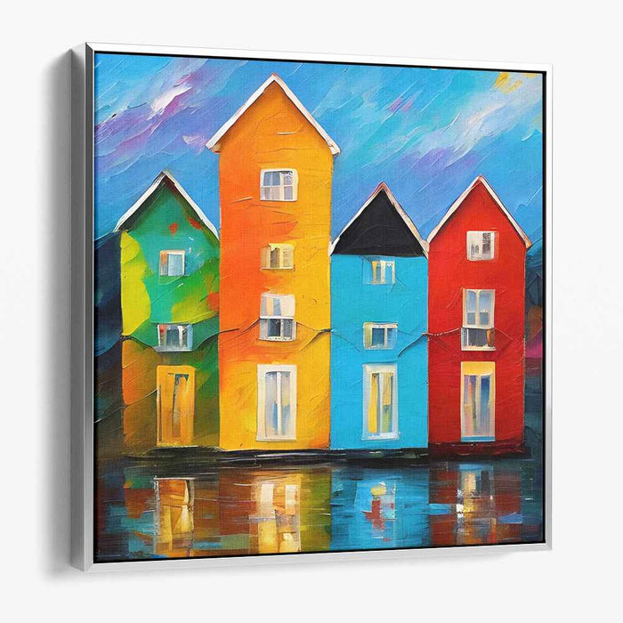 Vibrant Village Expression: Expressive Fauvist Colorful Houses Canvas Art Print