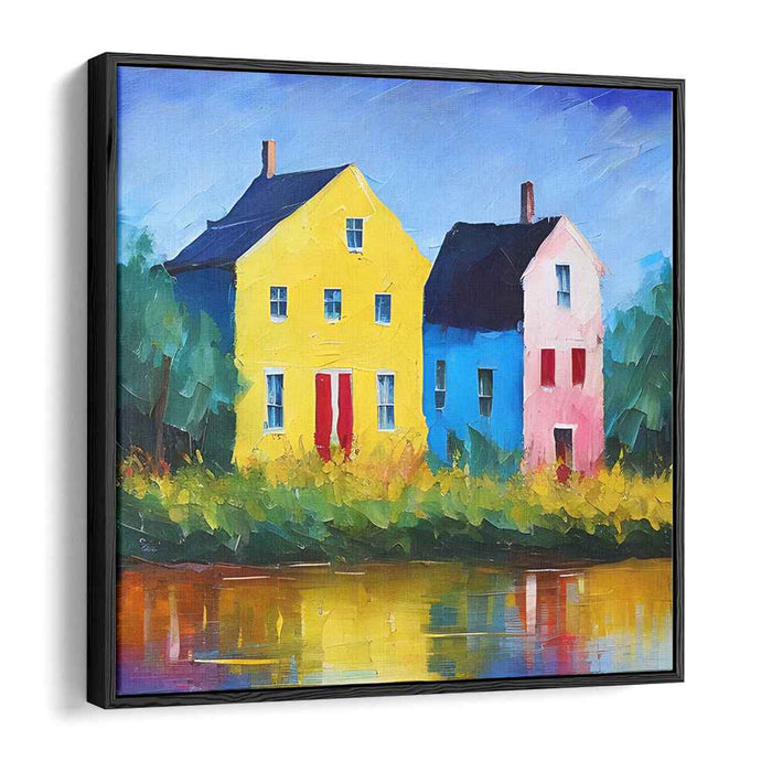 Waterfront Quaint Abodes: Colorful Houses Reflected in Water