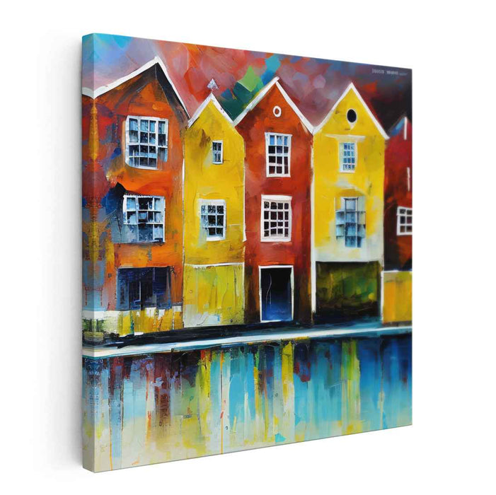 Coastal Charms: Colorful Houses by the Water Canvas Art Print