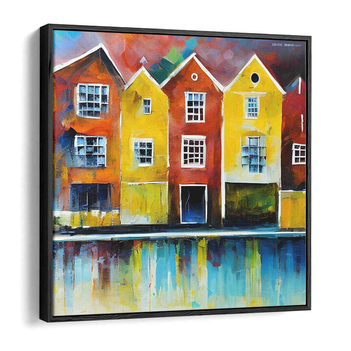 Coastal Charms: Colorful Houses by the Water Canvas Art Print