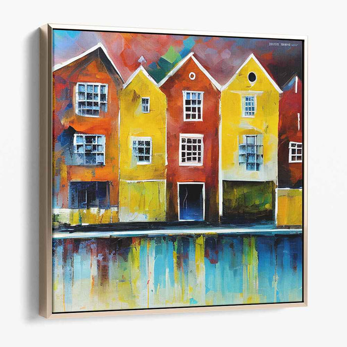 Coastal Charms: Colorful Houses by the Water Canvas Art Print