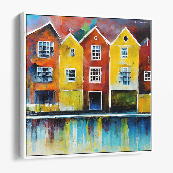 Coastal Charms: Colorful Houses by the Water Canvas Art Print