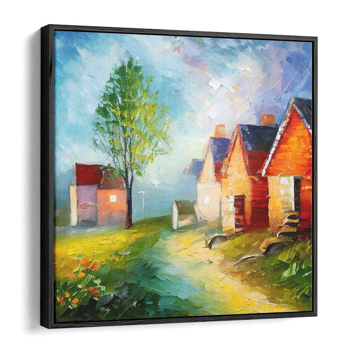 Sunset Strokes Village: Impressionist Village Canvas Art Print
