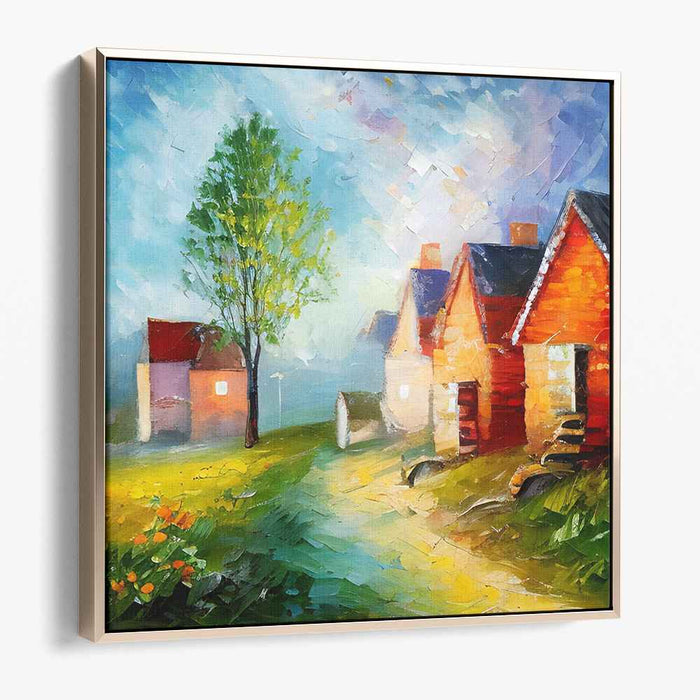 Sunset Strokes Village: Impressionist Village Canvas Art Print
