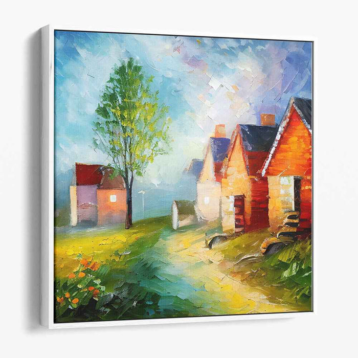 Sunset Strokes Village: Impressionist Village Canvas Art Print