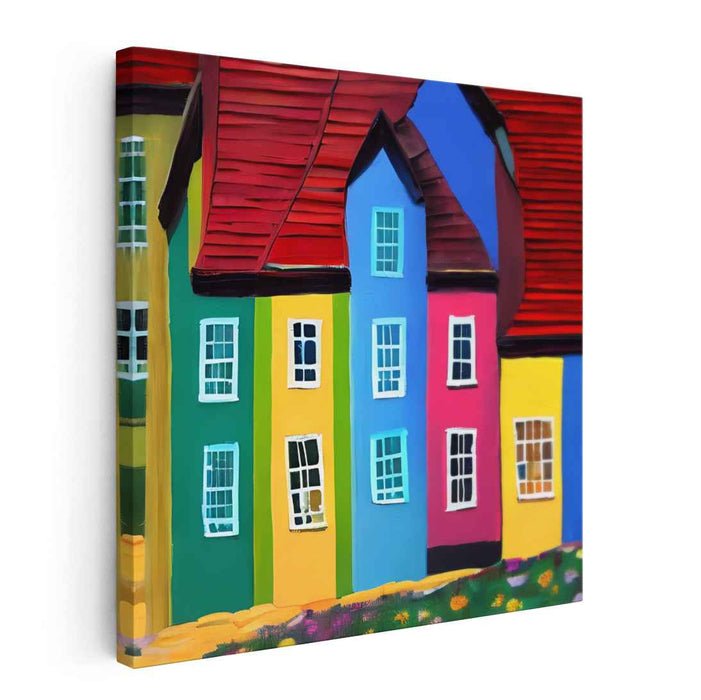 Colorful Urban Spectrum: Vibrant Row of Houses Canvas Art Print