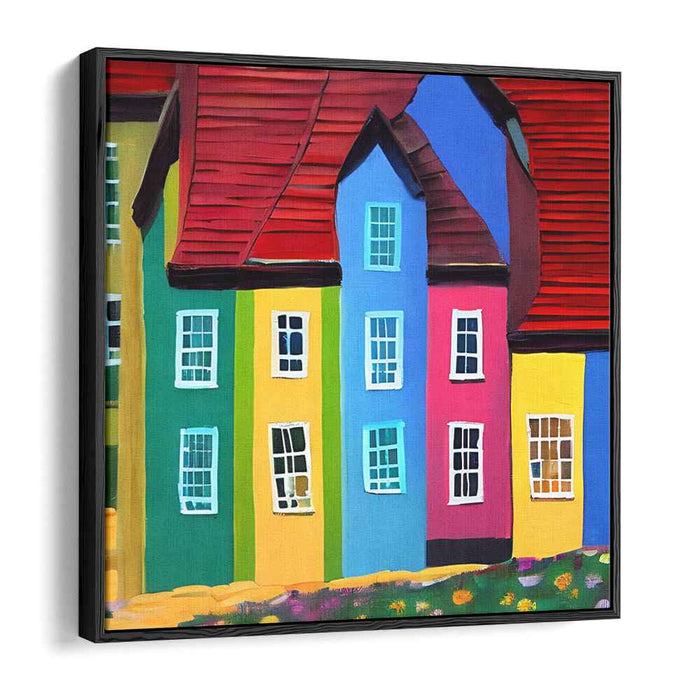 Colorful Urban Spectrum: Vibrant Row of Houses Canvas Art Print