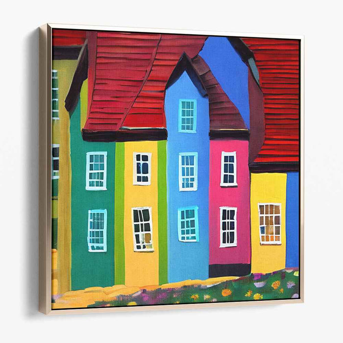 Colorful Urban Spectrum: Vibrant Row of Houses Canvas Art Print