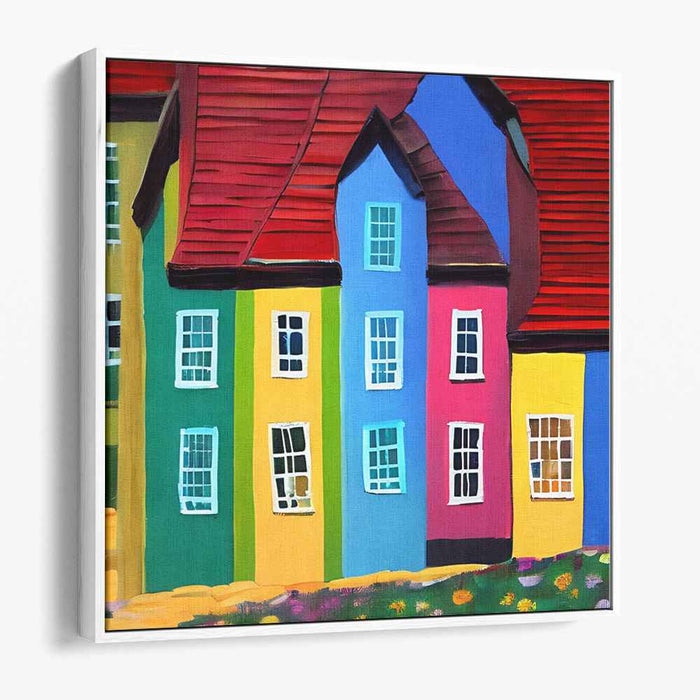 Colorful Urban Spectrum: Vibrant Row of Houses Canvas Art Print