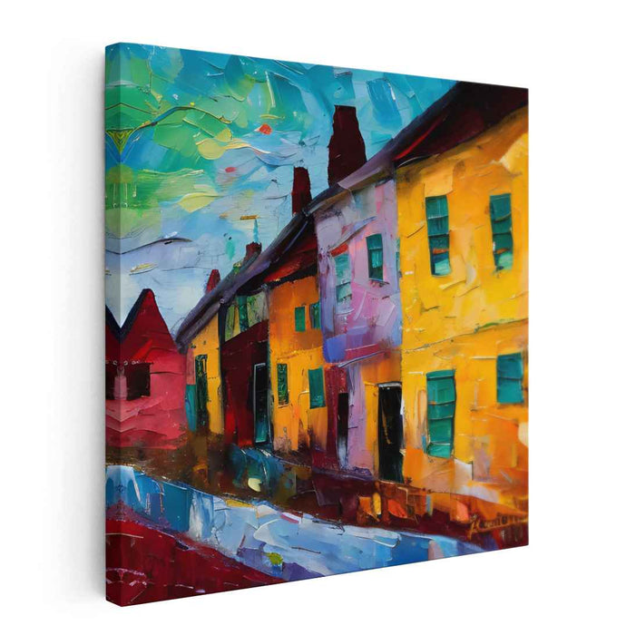 Vivid Street Scene: Colorful Impasto Cityscape Canvas Art Print
