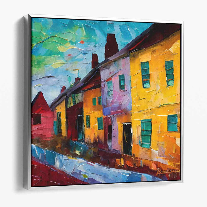 Vivid Street Scene: Colorful Impasto Cityscape Canvas Art Print
