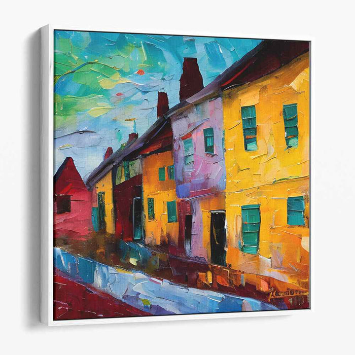 Vivid Street Scene: Colorful Impasto Cityscape Canvas Art Print