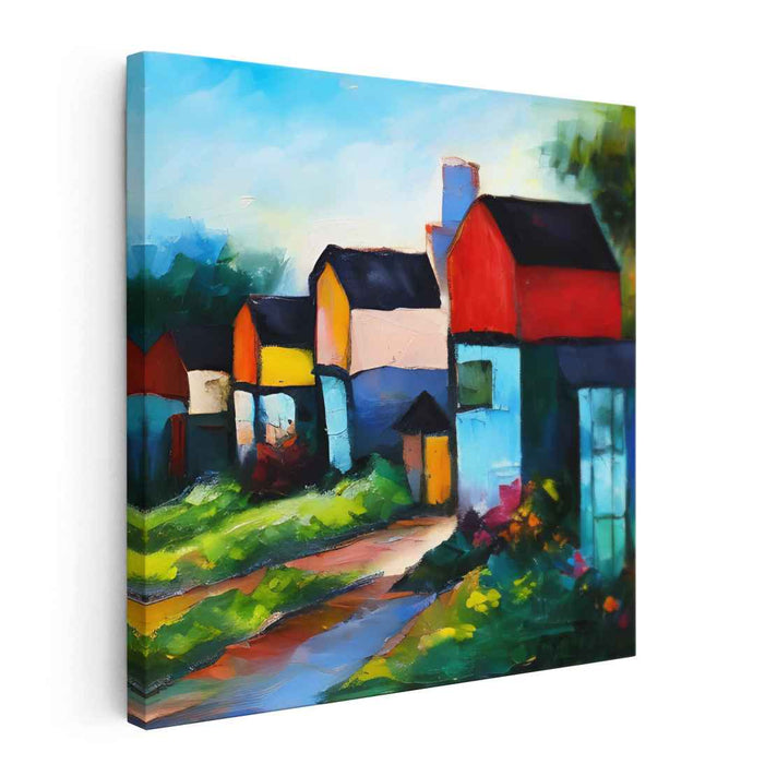 Colorful Village: Vibrant Fauvist Landscape Canvas Art Print