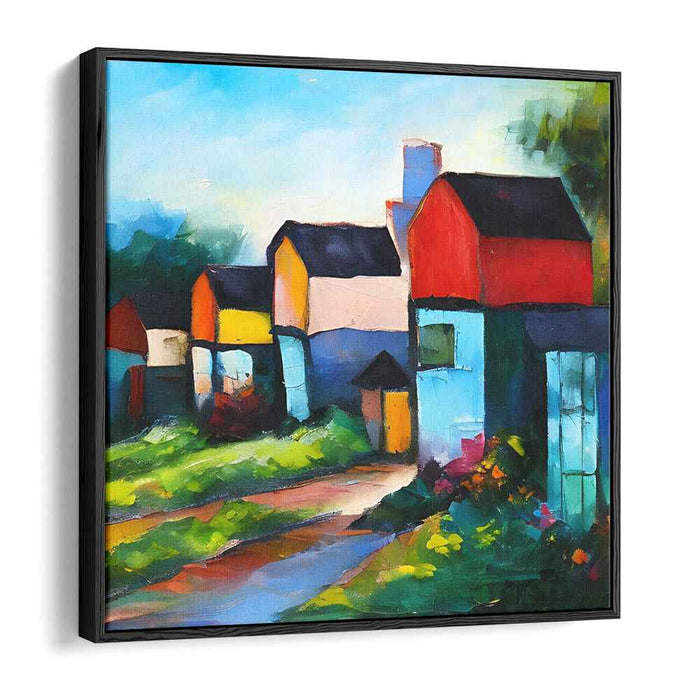 Colorful Village: Vibrant Fauvist Landscape Canvas Art Print