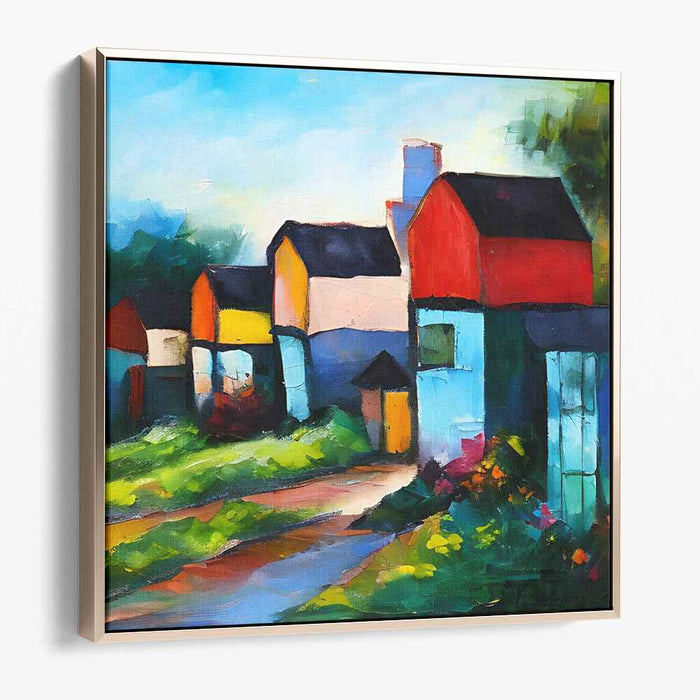 Colorful Village: Vibrant Fauvist Landscape Canvas Art Print