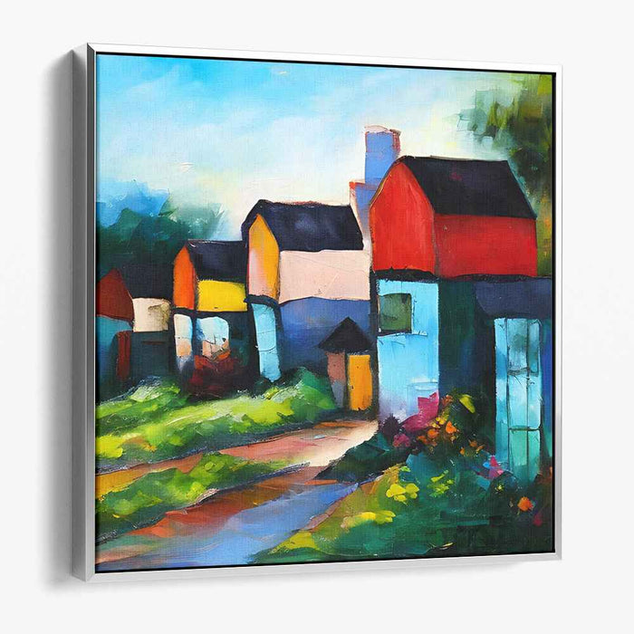Colorful Village: Vibrant Fauvist Landscape Canvas Art Print