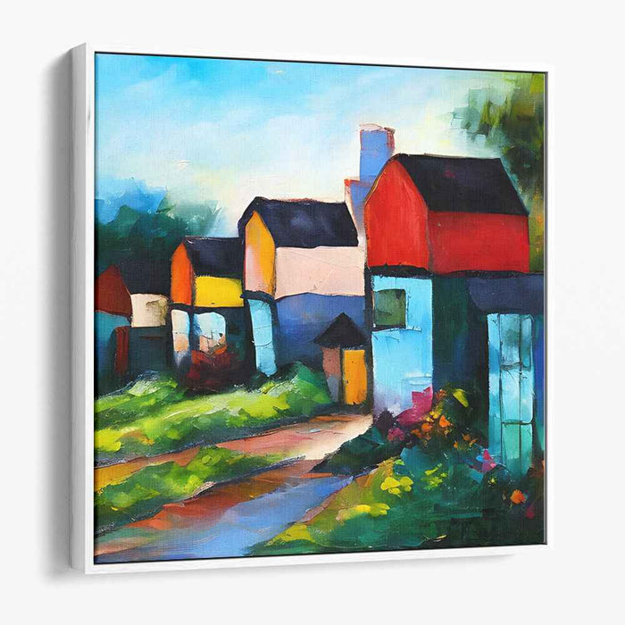 Colorful Village: Vibrant Fauvist Landscape Canvas Art Print