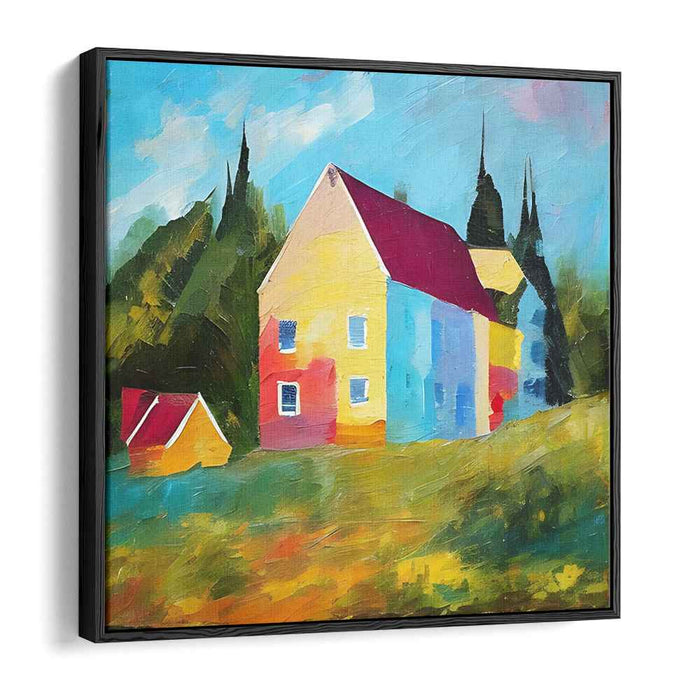 Vibrant Countryside Reverie: Bold and Colorful Rural Scene Canvas Art Print