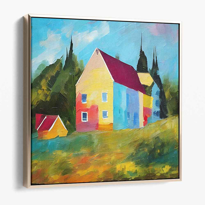 Vibrant Countryside Reverie: Bold and Colorful Rural Scene Canvas Art Print