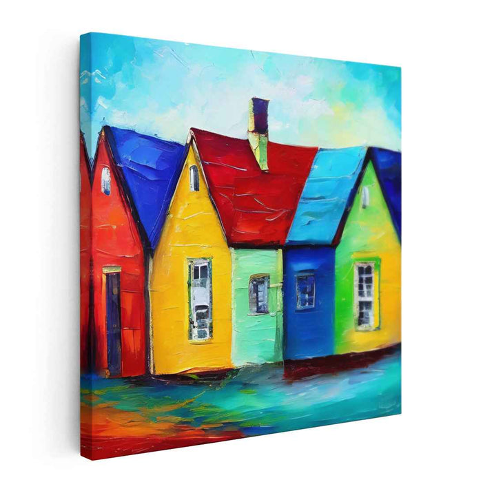 Colorful Charm: Expressive Primary Colored Houses Canvas Art