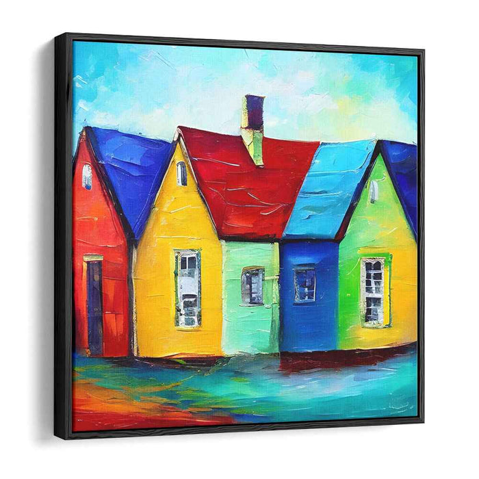 Colorful Charm: Expressive Primary Colored Houses Canvas Art