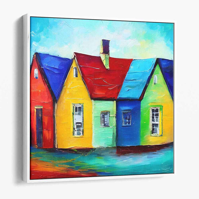 Colorful Charm: Expressive Primary Colored Houses Canvas Art