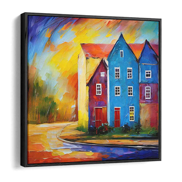 Vibrant Street Scene: Colorful Houses at Dusk Canvas Art Print