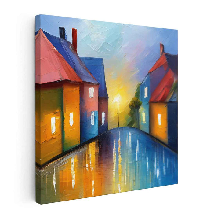 Dreamy Dusk: Vibrant Reflections on a Serene Street