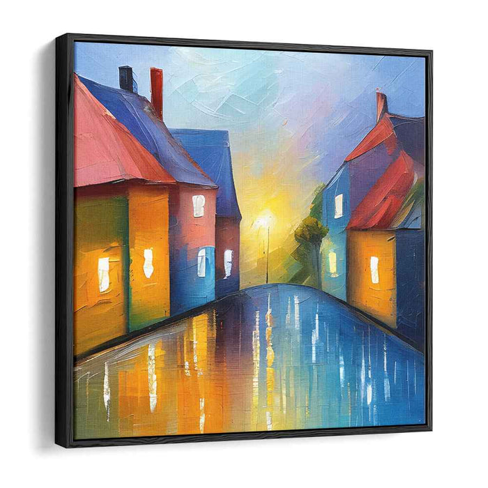 Dreamy Dusk: Vibrant Reflections on a Serene Street
